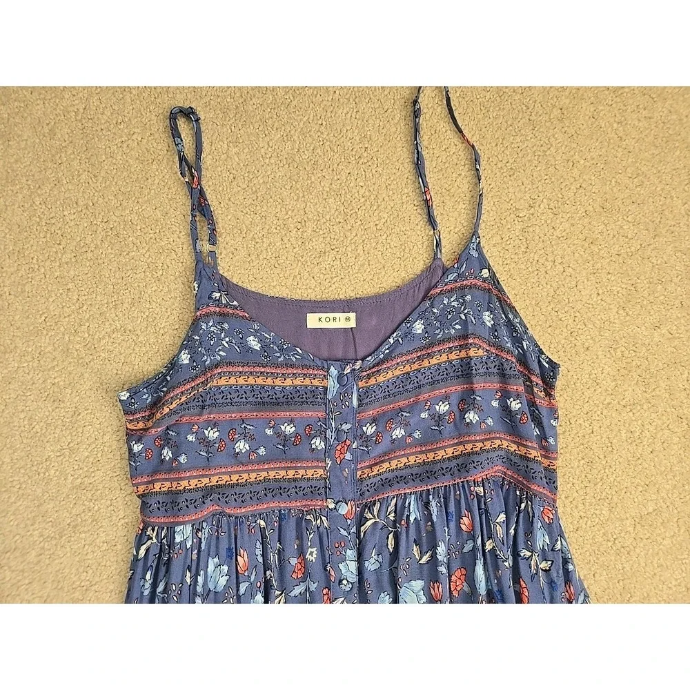 Kori Maxi‎ Dress The Navaro Floral Sleevless Floral Hi Low Boho Lavender Blue M